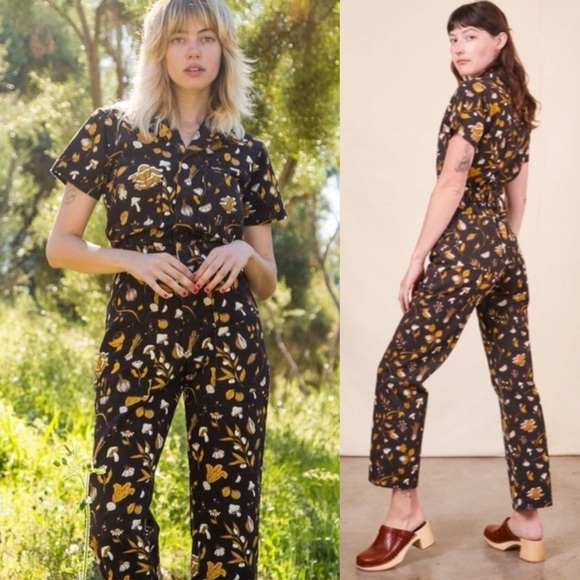 Big Bud Press Pants - Rare Big Bud Press Short Sleeve Jumpsuit in Cookbook Print Brown Medium